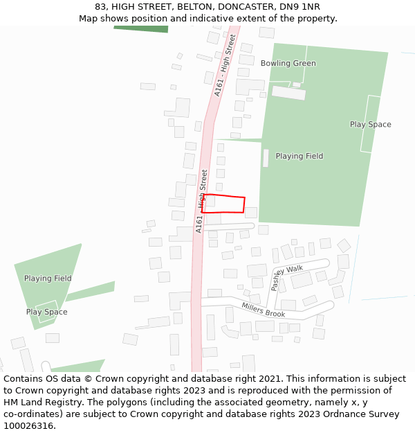 83, HIGH STREET, BELTON, DONCASTER, DN9 1NR: Location map and indicative extent of plot