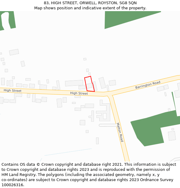 83, HIGH STREET, ORWELL, ROYSTON, SG8 5QN: Location map and indicative extent of plot