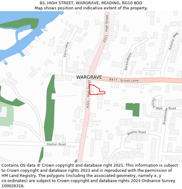 83, HIGH STREET, WARGRAVE, READING, RG10 8DD: Location map and indicative extent of plot