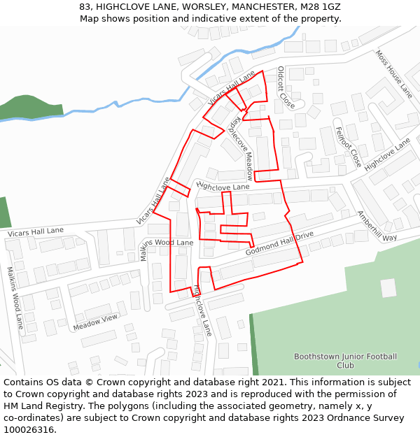 83, HIGHCLOVE LANE, WORSLEY, MANCHESTER, M28 1GZ: Location map and indicative extent of plot