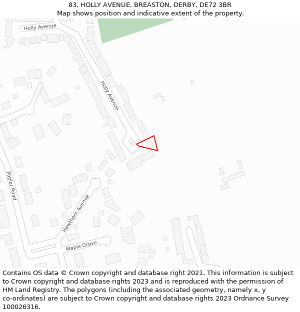 83, HOLLY AVENUE, BREASTON, DERBY, DE72 3BR: Location map and indicative extent of plot