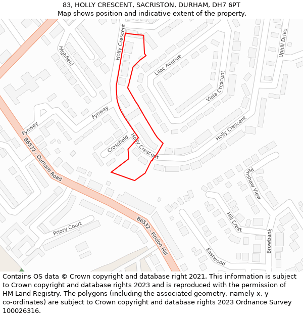 83, HOLLY CRESCENT, SACRISTON, DURHAM, DH7 6PT: Location map and indicative extent of plot