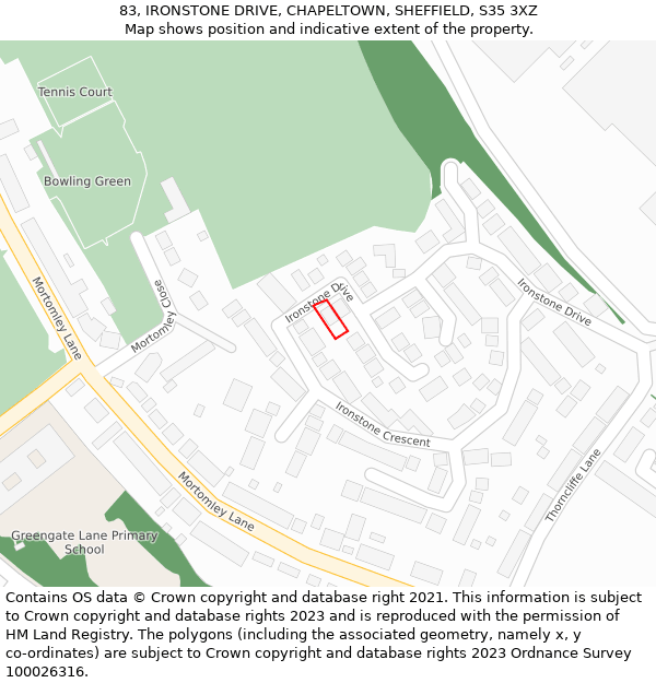 83, IRONSTONE DRIVE, CHAPELTOWN, SHEFFIELD, S35 3XZ: Location map and indicative extent of plot