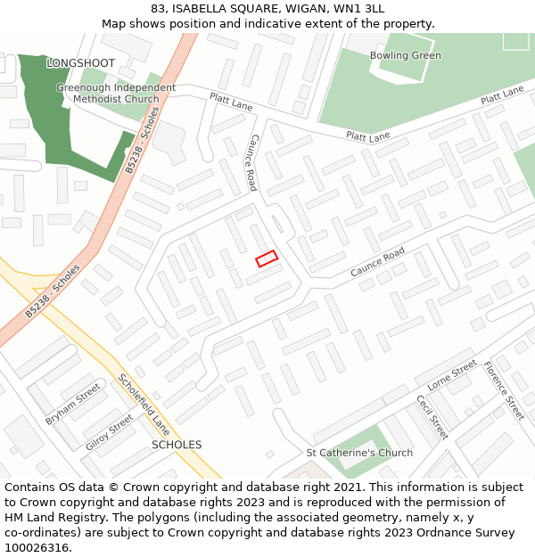 83, ISABELLA SQUARE, WIGAN, WN1 3LL: Location map and indicative extent of plot