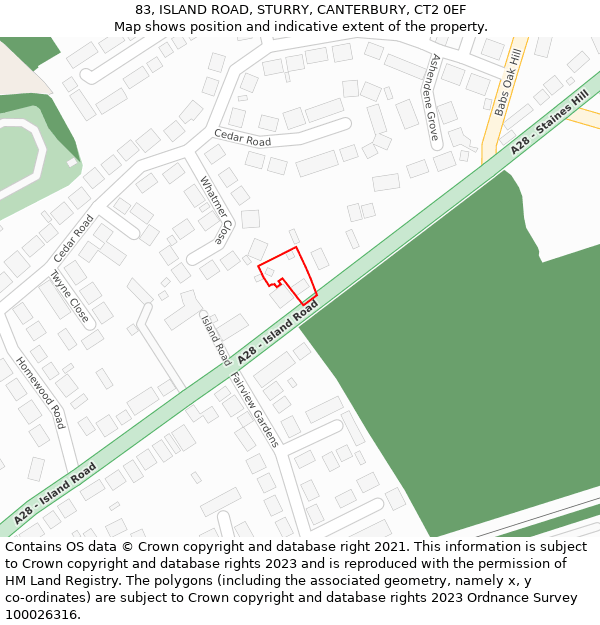 83, ISLAND ROAD, STURRY, CANTERBURY, CT2 0EF: Location map and indicative extent of plot