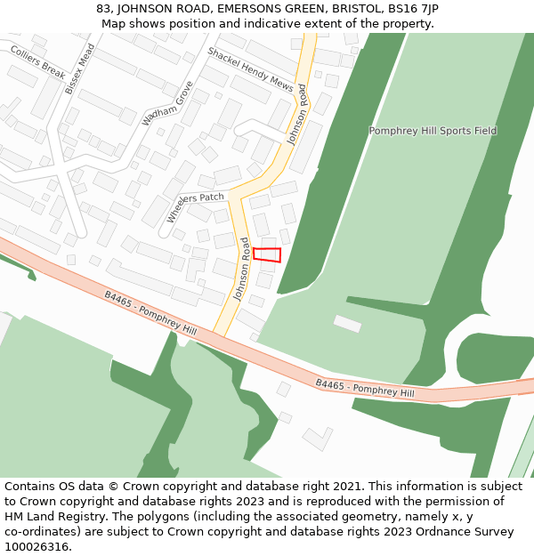 83, JOHNSON ROAD, EMERSONS GREEN, BRISTOL, BS16 7JP: Location map and indicative extent of plot