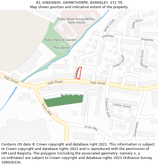 83, KINGSWAY, GRIMETHORPE, BARNSLEY, S72 7FJ: Location map and indicative extent of plot