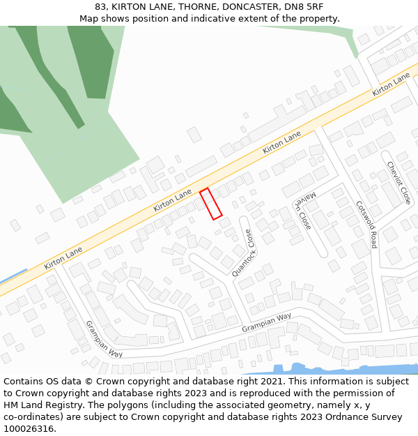 83, KIRTON LANE, THORNE, DONCASTER, DN8 5RF: Location map and indicative extent of plot