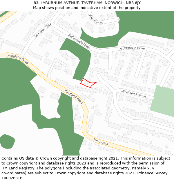 83, LABURNUM AVENUE, TAVERHAM, NORWICH, NR8 6JY: Location map and indicative extent of plot