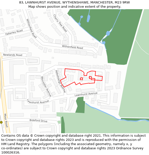 83, LAWNHURST AVENUE, WYTHENSHAWE, MANCHESTER, M23 9RW: Location map and indicative extent of plot