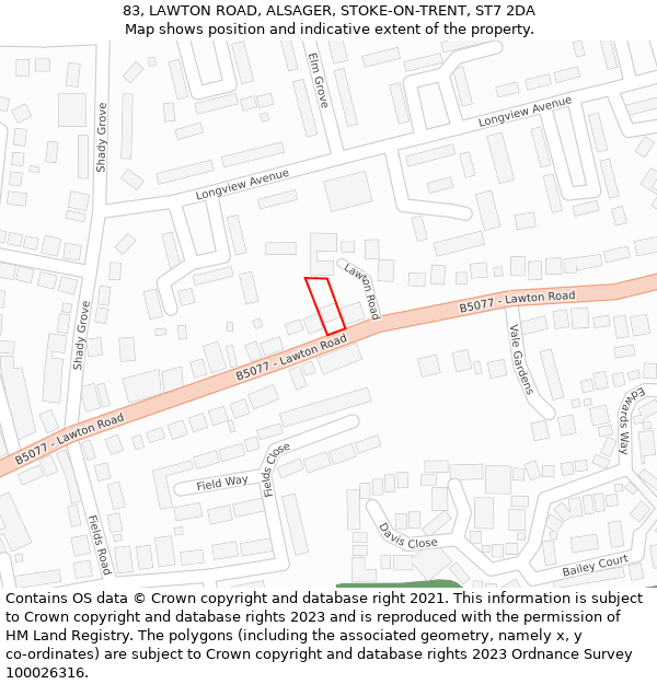 83, LAWTON ROAD, ALSAGER, STOKE-ON-TRENT, ST7 2DA: Location map and indicative extent of plot
