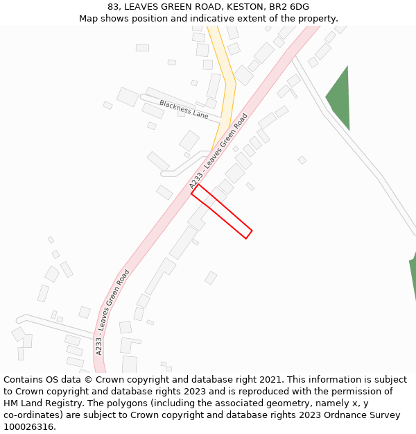83, LEAVES GREEN ROAD, KESTON, BR2 6DG: Location map and indicative extent of plot