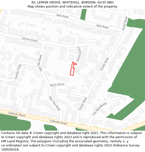 83, LEMON GROVE, WHITEHILL, BORDON, GU35 9BD: Location map and indicative extent of plot