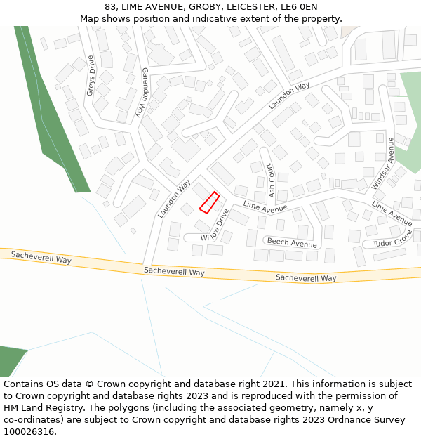 83, LIME AVENUE, GROBY, LEICESTER, LE6 0EN: Location map and indicative extent of plot