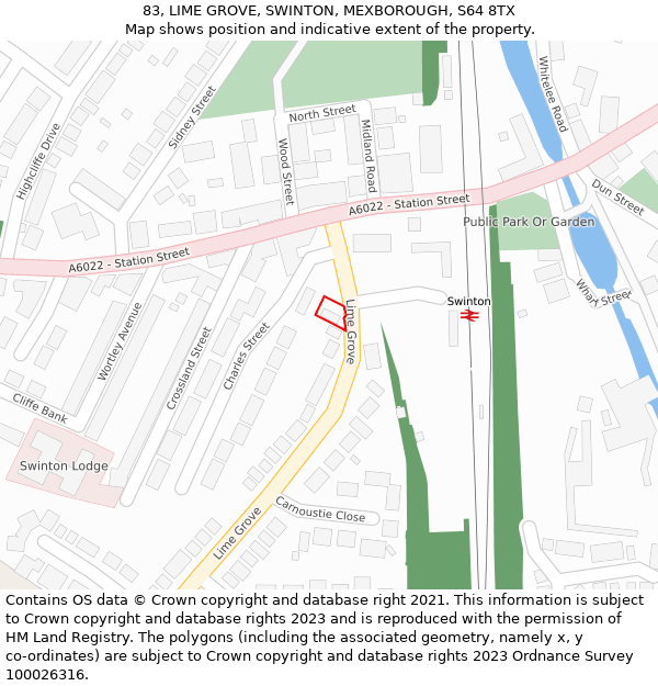 83, LIME GROVE, SWINTON, MEXBOROUGH, S64 8TX: Location map and indicative extent of plot