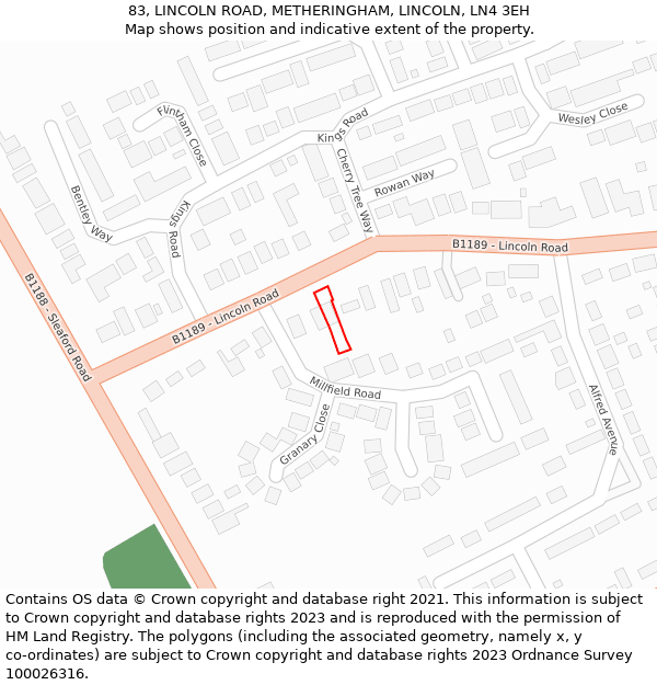 83, LINCOLN ROAD, METHERINGHAM, LINCOLN, LN4 3EH: Location map and indicative extent of plot