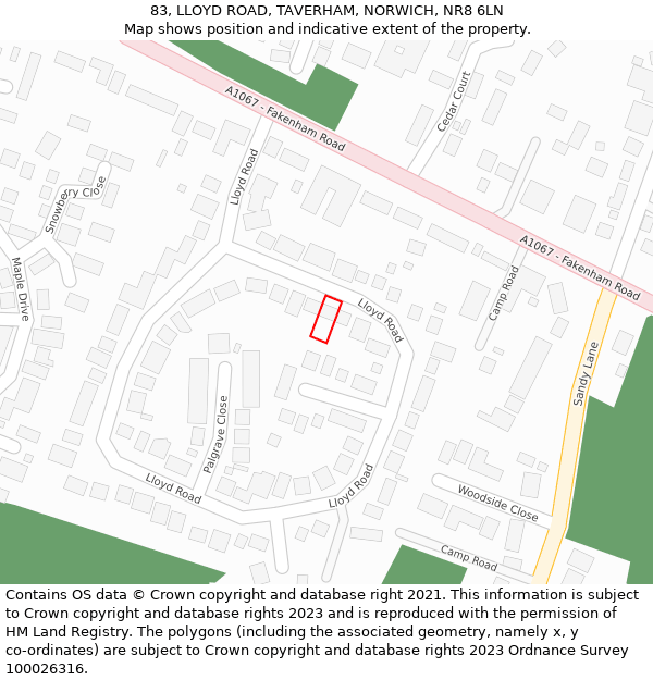 83, LLOYD ROAD, TAVERHAM, NORWICH, NR8 6LN: Location map and indicative extent of plot