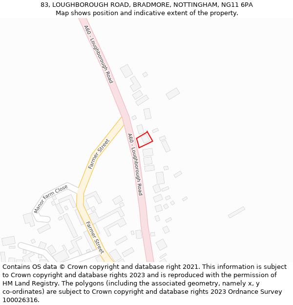 83, LOUGHBOROUGH ROAD, BRADMORE, NOTTINGHAM, NG11 6PA: Location map and indicative extent of plot
