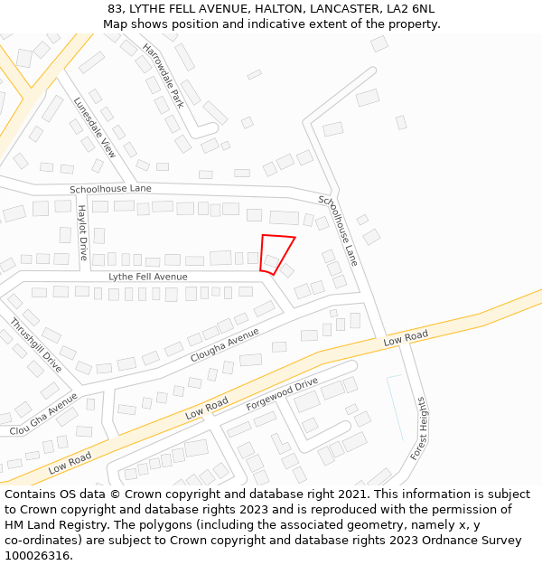 83, LYTHE FELL AVENUE, HALTON, LANCASTER, LA2 6NL: Location map and indicative extent of plot