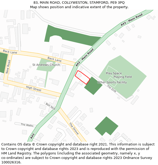 83, MAIN ROAD, COLLYWESTON, STAMFORD, PE9 3PQ: Location map and indicative extent of plot