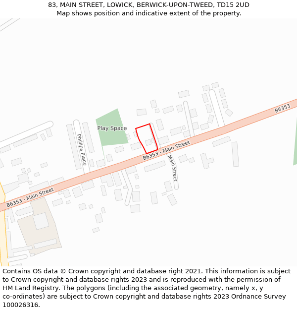 83, MAIN STREET, LOWICK, BERWICK-UPON-TWEED, TD15 2UD: Location map and indicative extent of plot