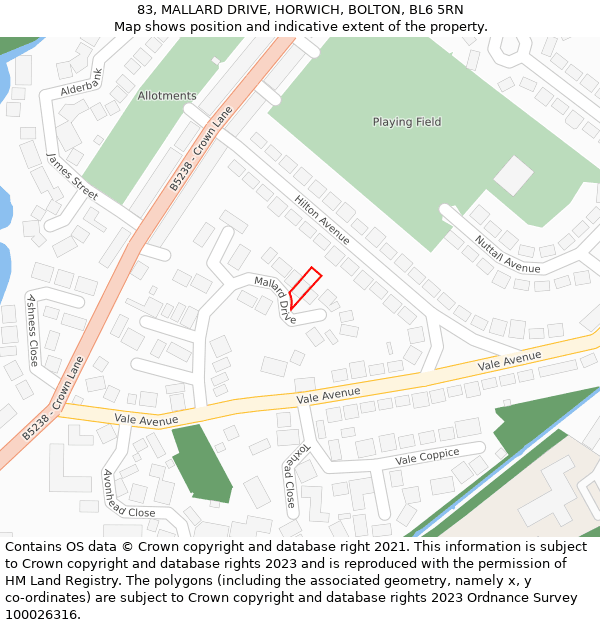 83, MALLARD DRIVE, HORWICH, BOLTON, BL6 5RN: Location map and indicative extent of plot