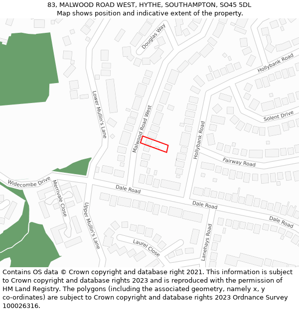 83, MALWOOD ROAD WEST, HYTHE, SOUTHAMPTON, SO45 5DL: Location map and indicative extent of plot