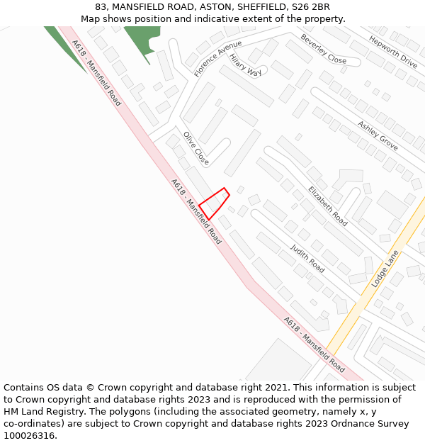 83, MANSFIELD ROAD, ASTON, SHEFFIELD, S26 2BR: Location map and indicative extent of plot