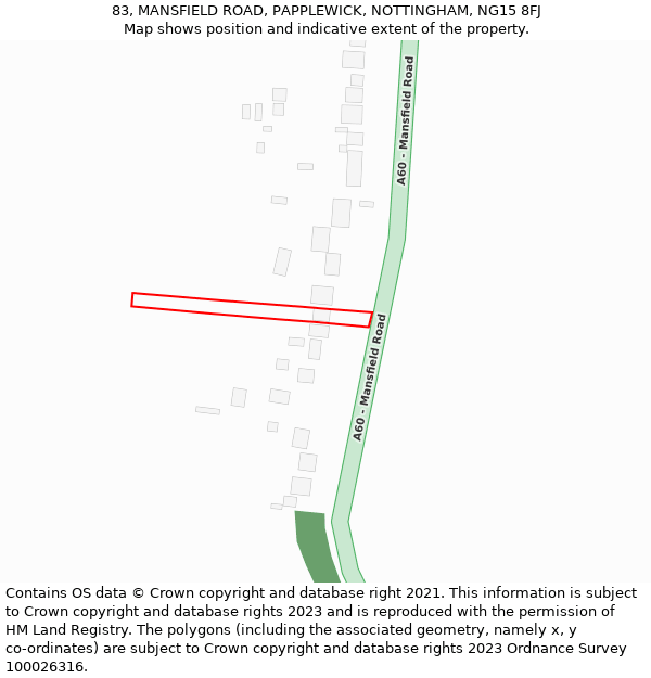 83, MANSFIELD ROAD, PAPPLEWICK, NOTTINGHAM, NG15 8FJ: Location map and indicative extent of plot