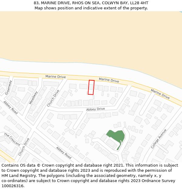 83, MARINE DRIVE, RHOS ON SEA, COLWYN BAY, LL28 4HT: Location map and indicative extent of plot