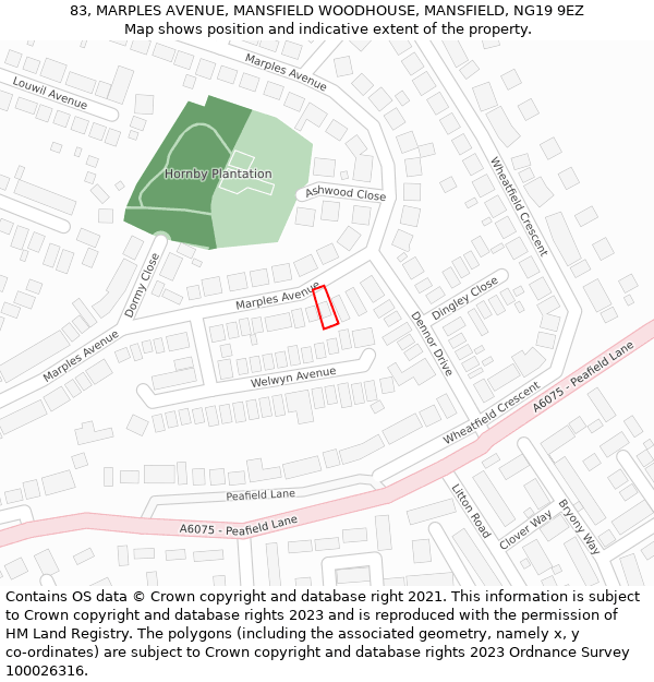 83, MARPLES AVENUE, MANSFIELD WOODHOUSE, MANSFIELD, NG19 9EZ: Location map and indicative extent of plot