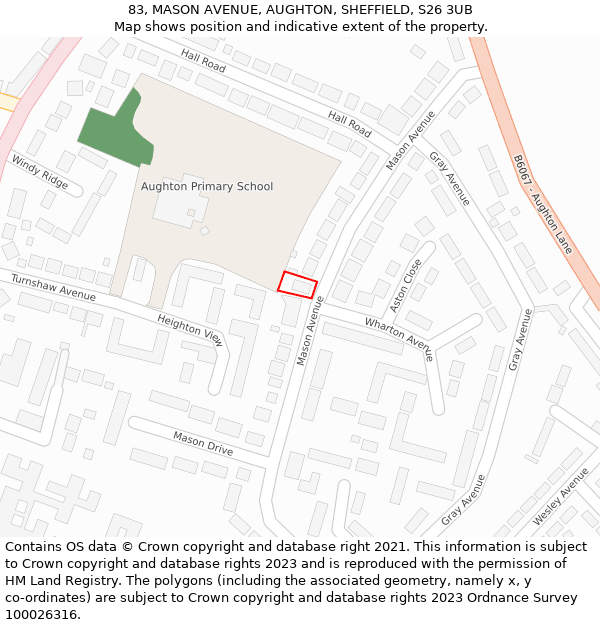 83, MASON AVENUE, AUGHTON, SHEFFIELD, S26 3UB: Location map and indicative extent of plot