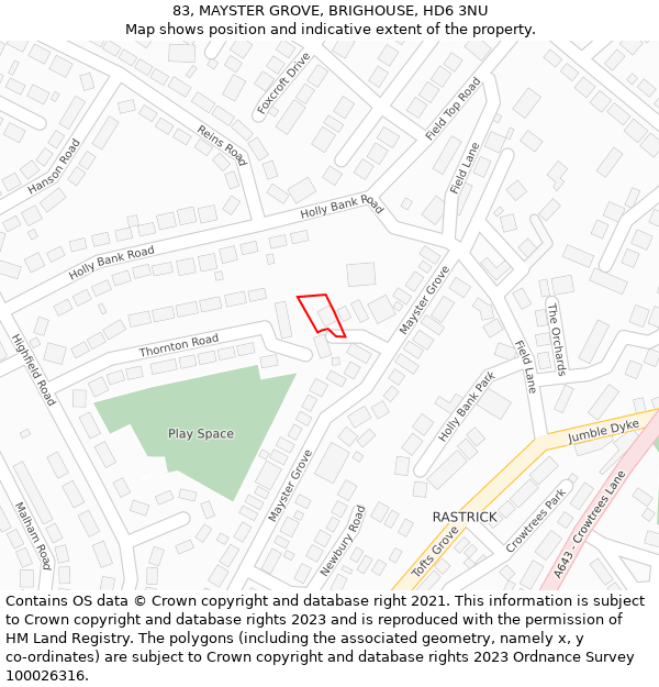 83, MAYSTER GROVE, BRIGHOUSE, HD6 3NU: Location map and indicative extent of plot