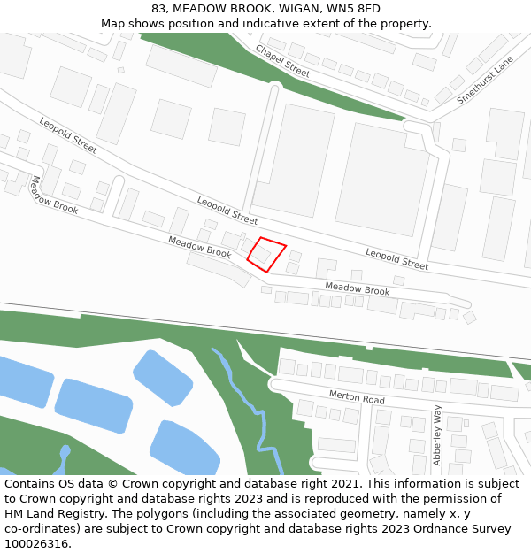 83, MEADOW BROOK, WIGAN, WN5 8ED: Location map and indicative extent of plot