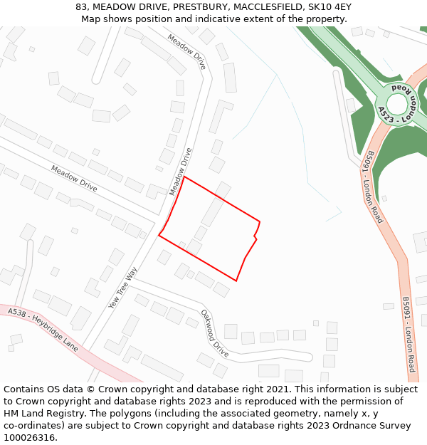83, MEADOW DRIVE, PRESTBURY, MACCLESFIELD, SK10 4EY: Location map and indicative extent of plot