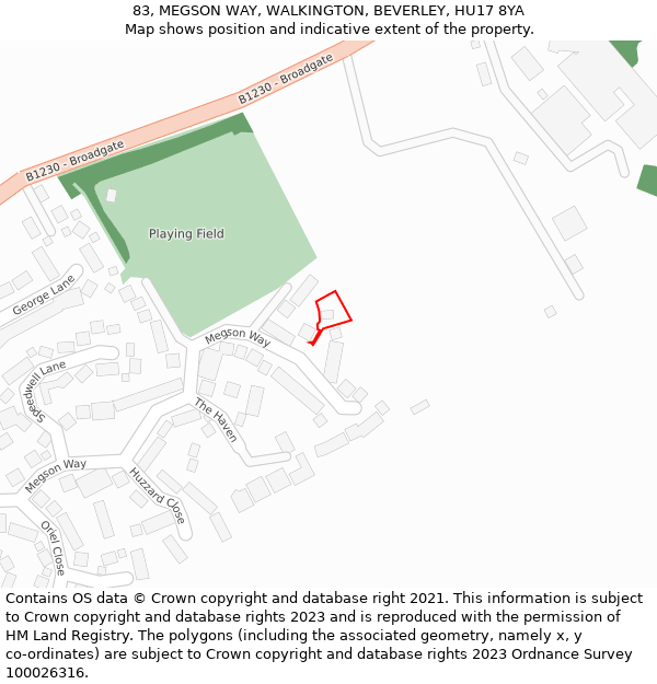 83, MEGSON WAY, WALKINGTON, BEVERLEY, HU17 8YA: Location map and indicative extent of plot