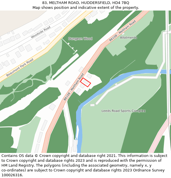 83, MELTHAM ROAD, HUDDERSFIELD, HD4 7BQ: Location map and indicative extent of plot