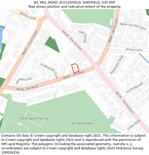 83, MILL ROAD, ECCLESFIELD, SHEFFIELD, S35 9XP: Location map and indicative extent of plot
