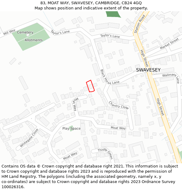 83, MOAT WAY, SWAVESEY, CAMBRIDGE, CB24 4GQ: Location map and indicative extent of plot