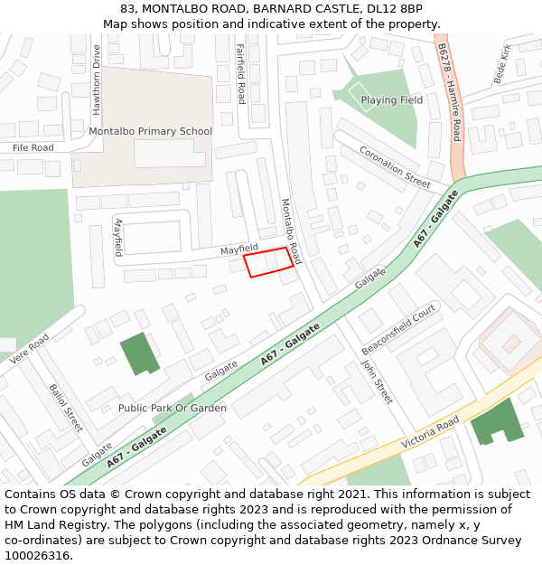 83, MONTALBO ROAD, BARNARD CASTLE, DL12 8BP: Location map and indicative extent of plot