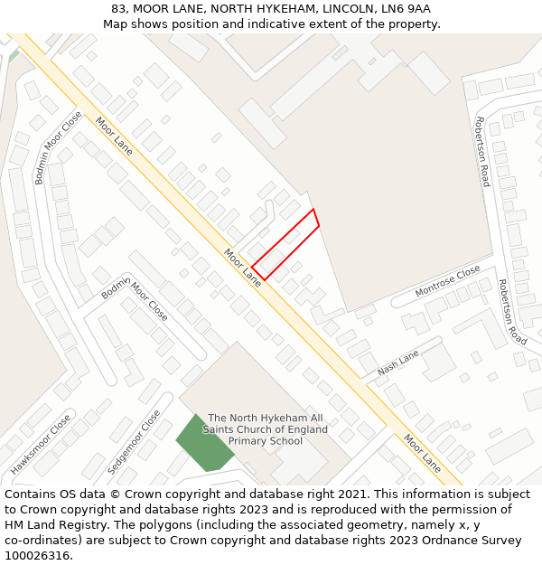 83, MOOR LANE, NORTH HYKEHAM, LINCOLN, LN6 9AA: Location map and indicative extent of plot