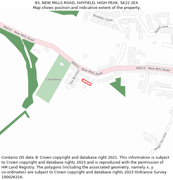 83, NEW MILLS ROAD, HAYFIELD, HIGH PEAK, SK22 2EX: Location map and indicative extent of plot