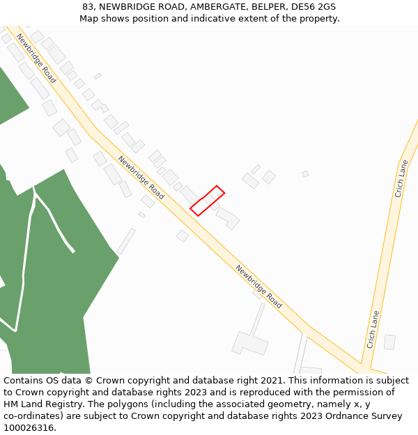 83, NEWBRIDGE ROAD, AMBERGATE, BELPER, DE56 2GS: Location map and indicative extent of plot