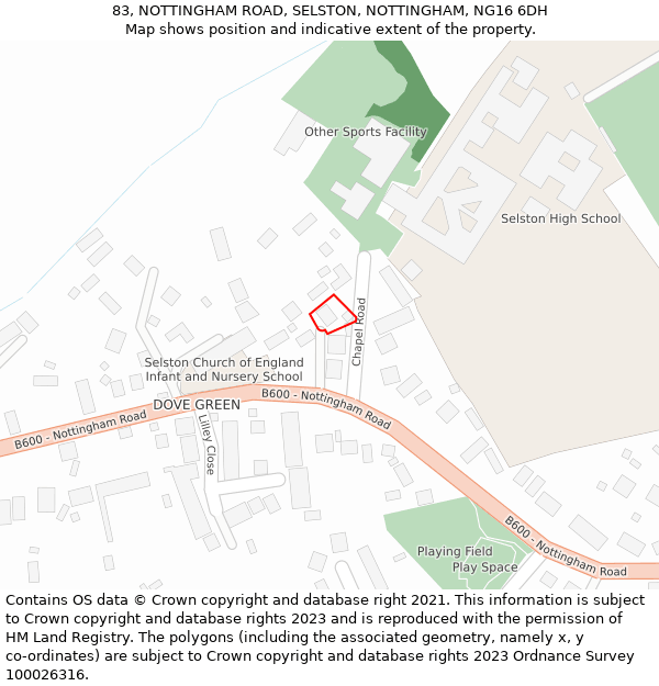 83, NOTTINGHAM ROAD, SELSTON, NOTTINGHAM, NG16 6DH: Location map and indicative extent of plot