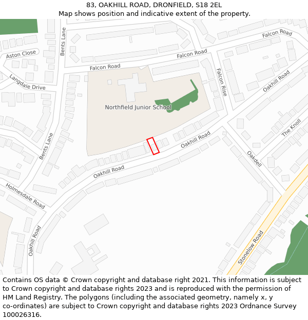 83, OAKHILL ROAD, DRONFIELD, S18 2EL: Location map and indicative extent of plot