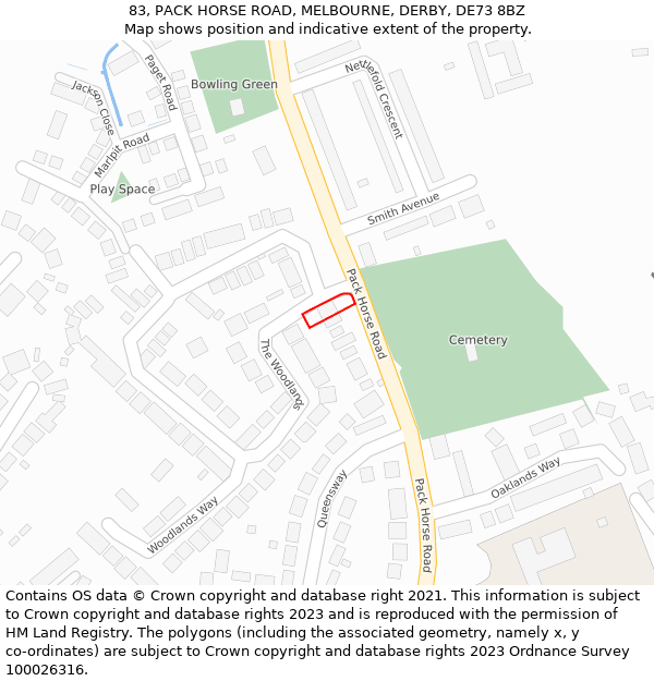 83, PACK HORSE ROAD, MELBOURNE, DERBY, DE73 8BZ: Location map and indicative extent of plot