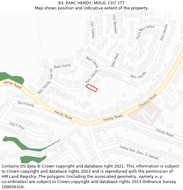 83, PARC HENDY, MOLD, CH7 1TT: Location map and indicative extent of plot