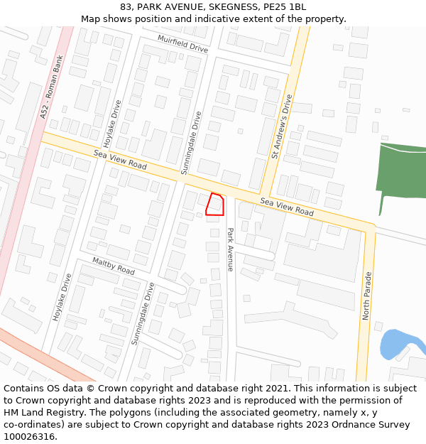 83, PARK AVENUE, SKEGNESS, PE25 1BL: Location map and indicative extent of plot