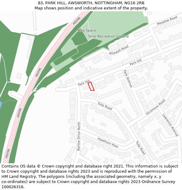 83, PARK HILL, AWSWORTH, NOTTINGHAM, NG16 2RB: Location map and indicative extent of plot