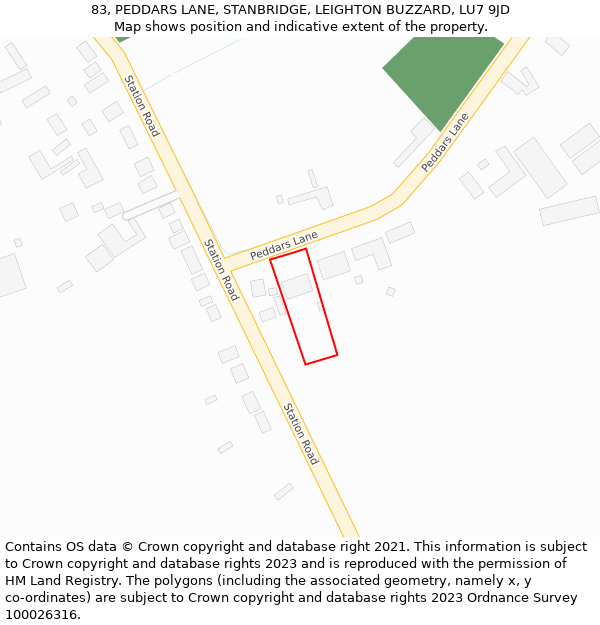 83, PEDDARS LANE, STANBRIDGE, LEIGHTON BUZZARD, LU7 9JD: Location map and indicative extent of plot